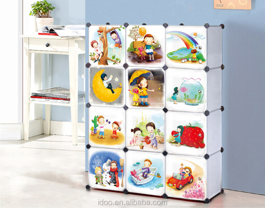 New Cartoon 12 Door Kids Wardrobe Design Folding Indian Wardrobe