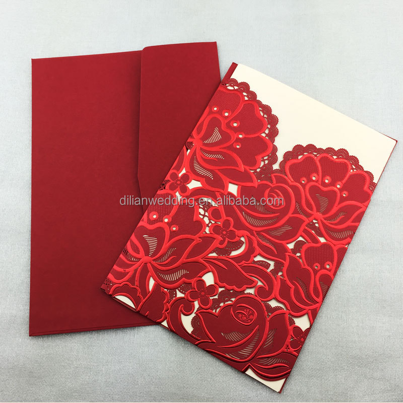 赤い花中国ウェディングカード中国結婚式の招待カード仕入れ・メーカー・工場