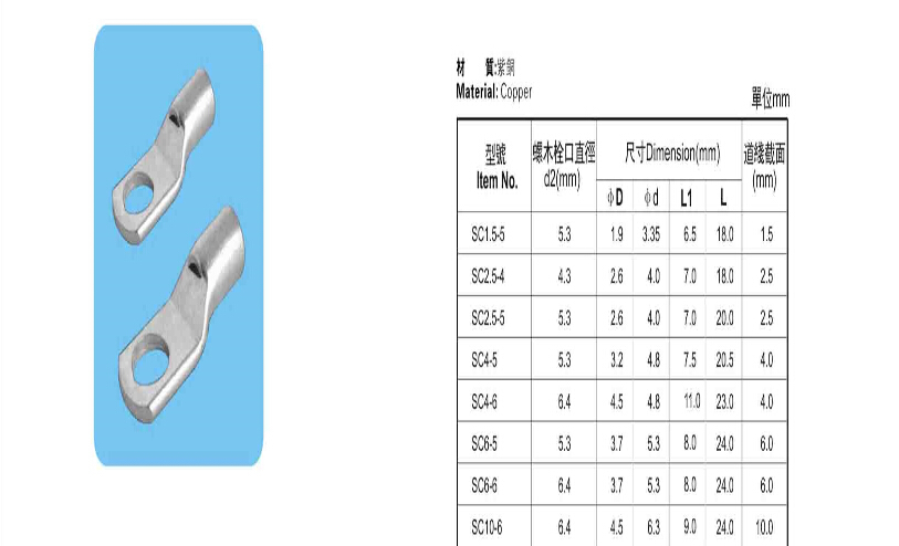 銅接続端子( タイプsc)仕入れ・メーカー・工場