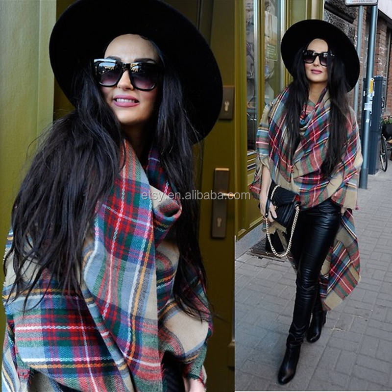 Lady winter square flannel tartan stock scarf-1.jpg