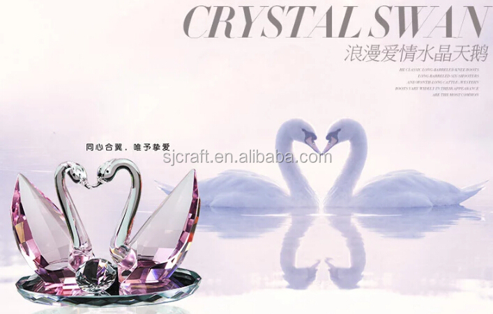 couple swans with base diamond crystal animal model wedding gift