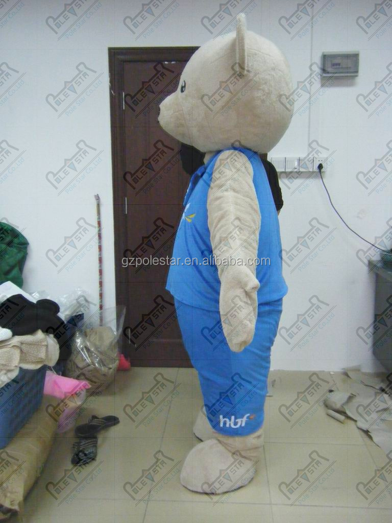Jas Biru Kartun Boneka Beruang Maskot Kostum Kustom Logo Dan Desain
