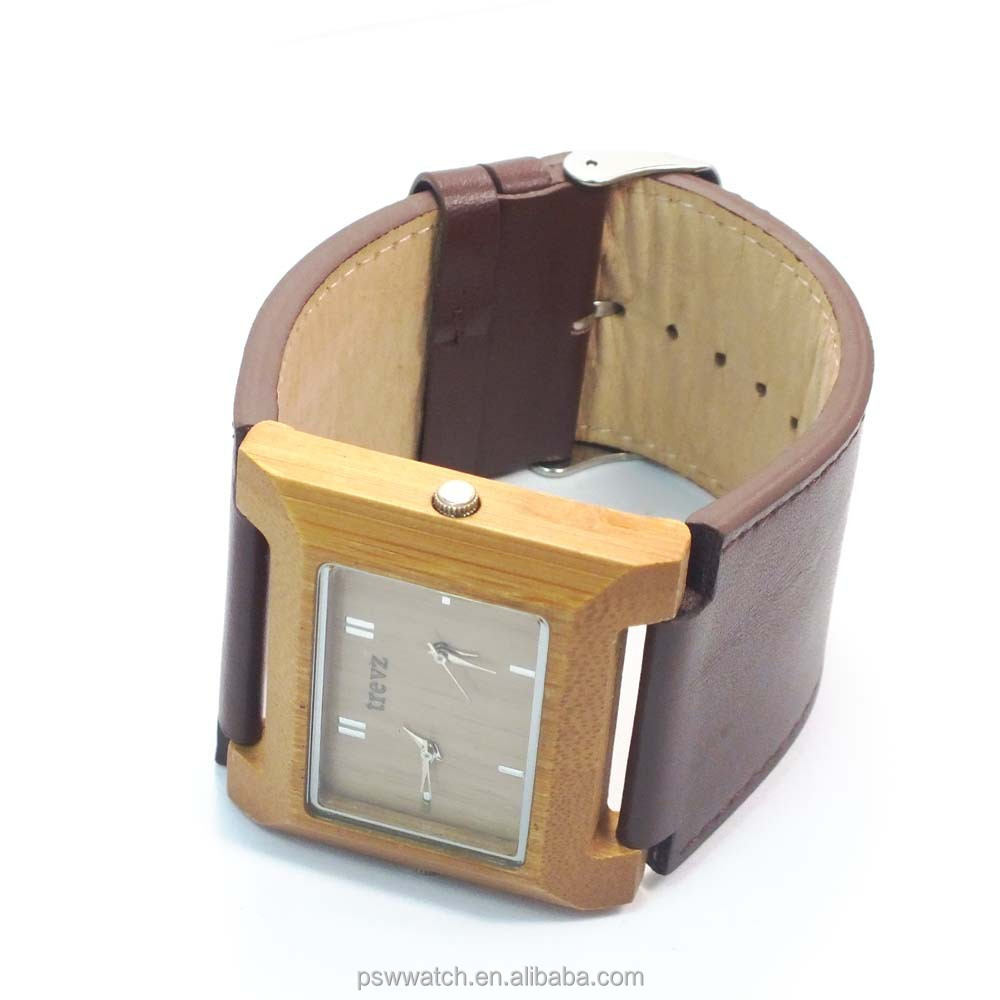 custom wood square bamboo watch wood watch big strap leather men wood watch