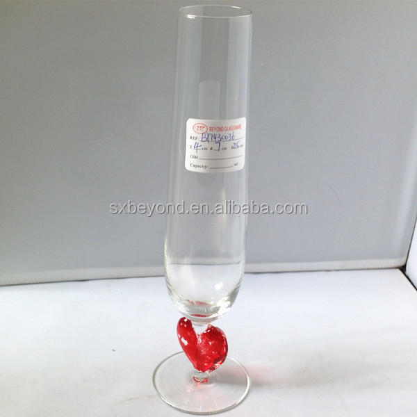 wine glass with red heart design , loved champagne glass , party glass