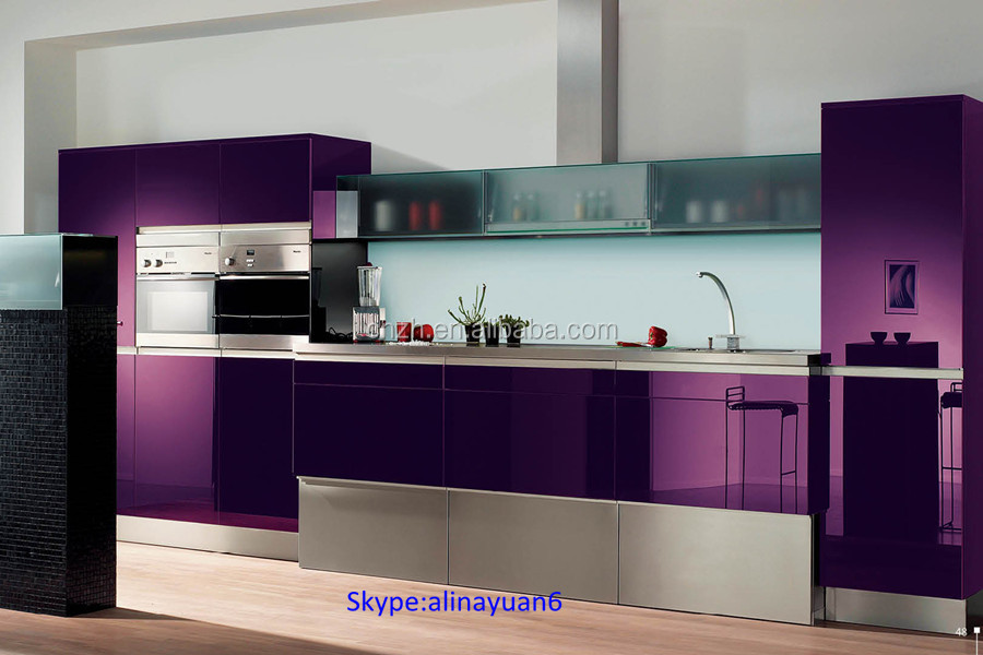 Alto brillante gris grano de madera muebles de cocina a juego ...