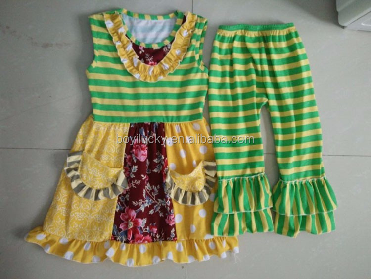 2016子供夏衣装卸売赤ちゃんの女の子服セットオーガニックコットン子供フリル服セット仕入れ・メーカー・工場