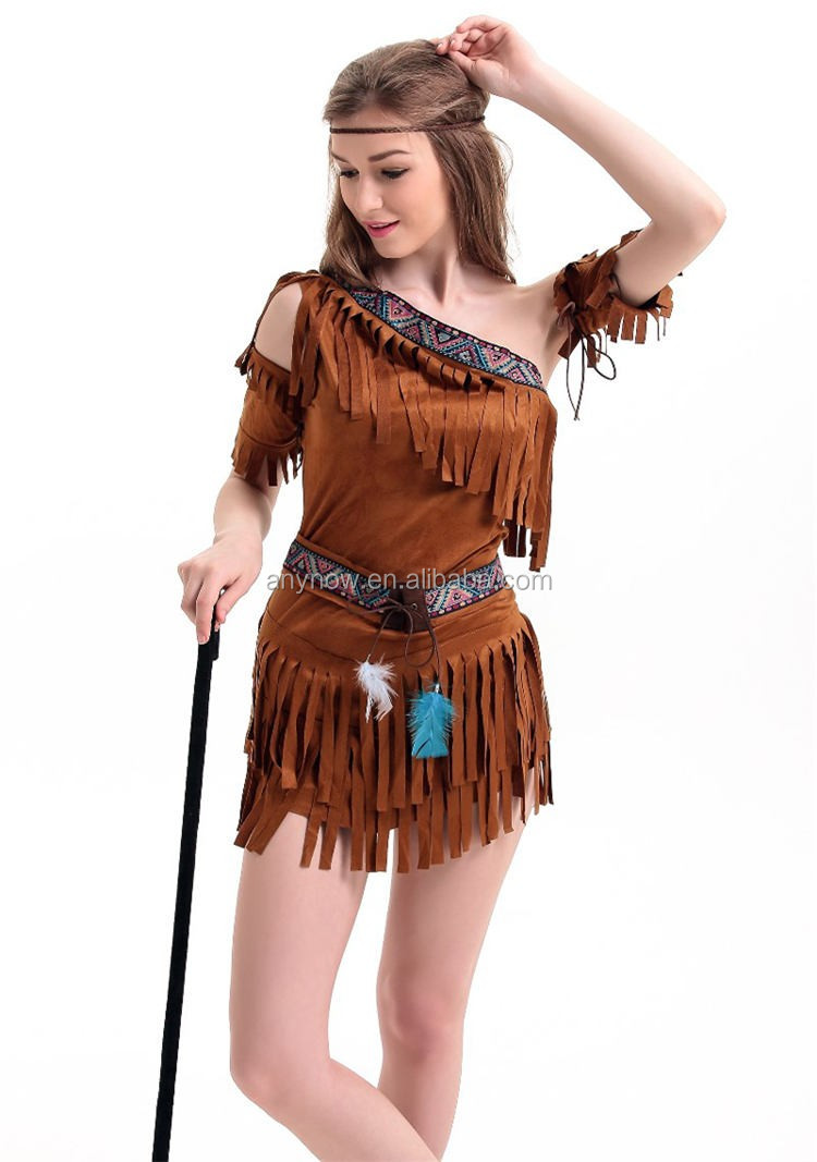 ハロウィンレディースアメリカインディアンネイティブ野生西ブラウンファンシースカートドレスパーティー衣装仕入れ・メーカー・工場
