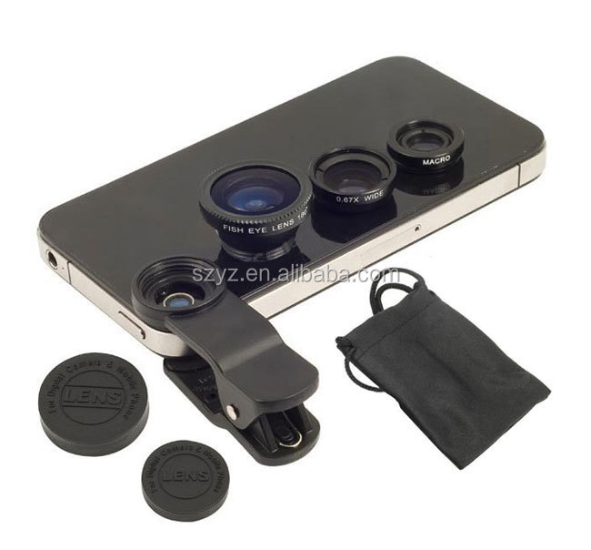 3 in 1 lens macro,wide angle and fisheye clip camera lens cover