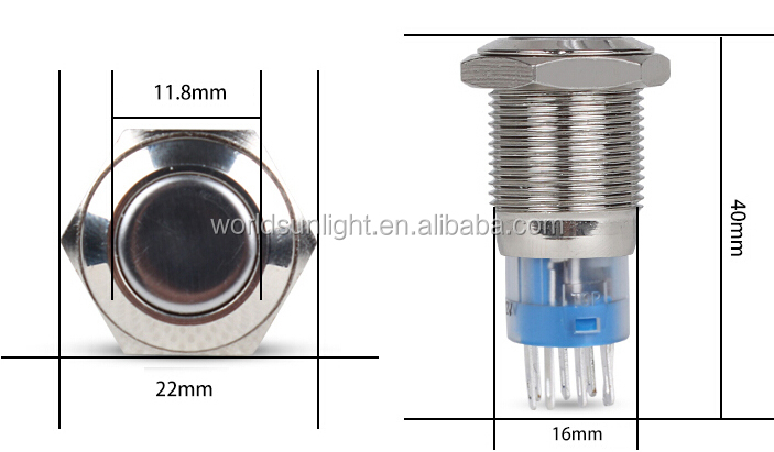 照光式モーメンタリip6716mmまたはラッチング防水ステンレススチールメタルプッシュボタンスイッチ仕入れ・メーカー・工場