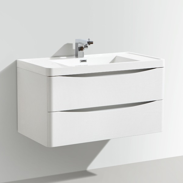 900mm White Wall Hung Mdf Tona Bathroom Vanity With Ceramic Sink