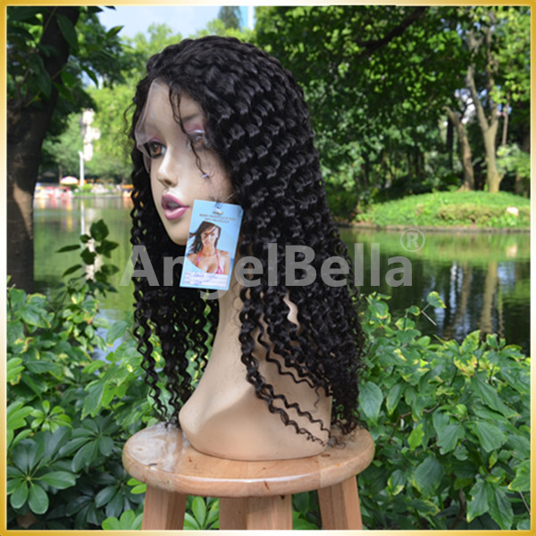 Angelbellaアフロカーリー10〜24インチ未処理黒色aliexpressの人間の髪かつら 問屋・仕入れ・卸・卸売り