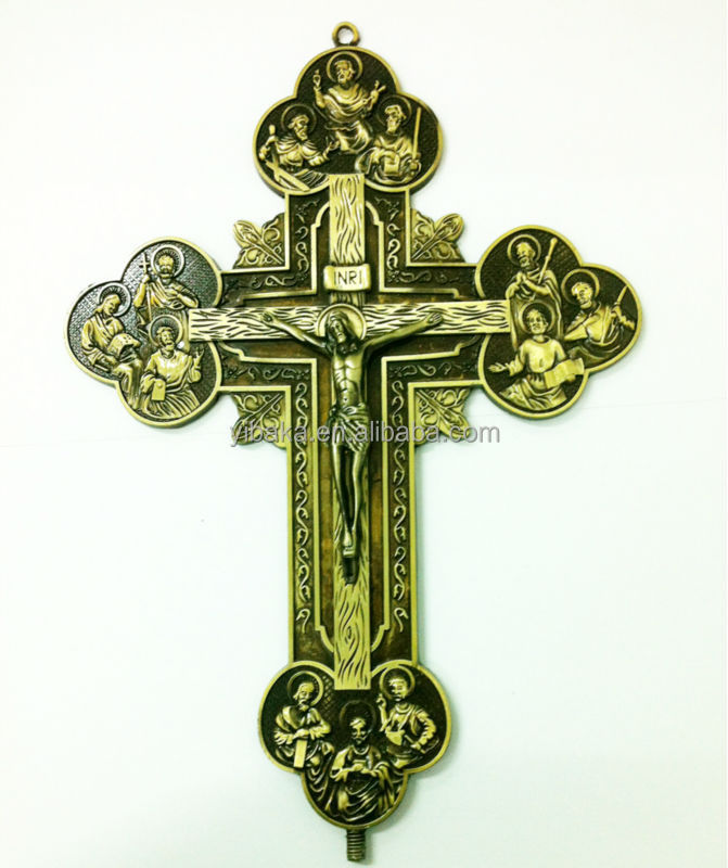 2015新しいスタイル、 宗教的なロザリオ12弟子亜鉛合金size32*20cmスタンディング十字架付き十字架問屋・仕入れ・卸・卸売り