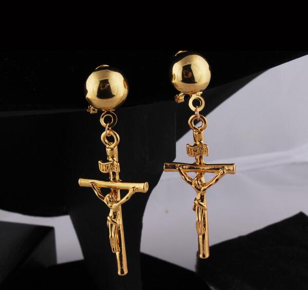 Buy Crazy Fashion Jesus Cross Earrings Gold  