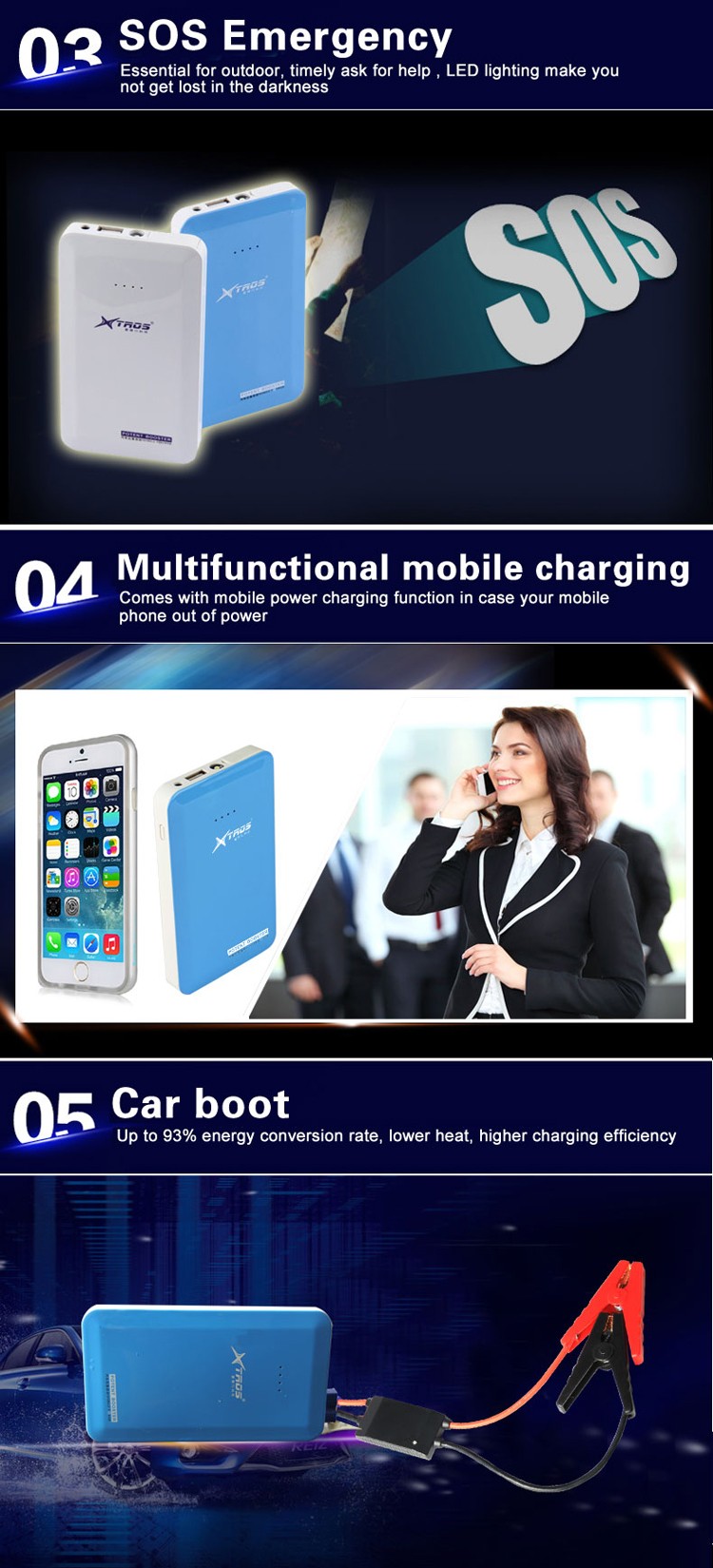 SOS LED lighting car power unit auto engine starter booster cigarette lighter car battery charger