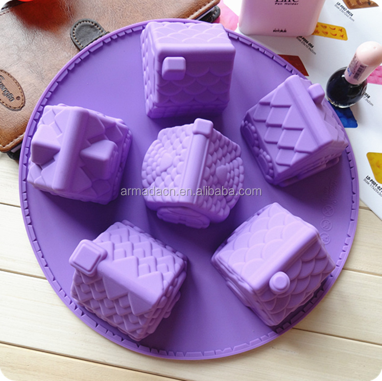AI-I109 Multi-function eco-friendly house shaped silicone lace molds for cake decorating