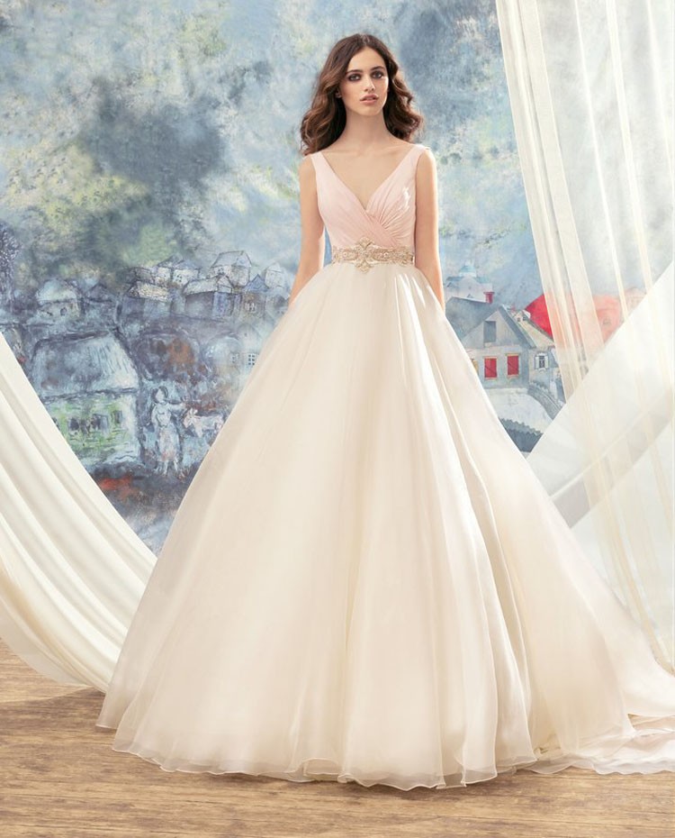 Two Color Puffy Dresses White Wedding Dress With Pink Flowers