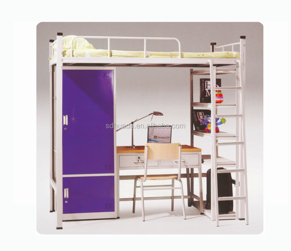 HDC-05 2016新デザイン高品質スクール学生寮金属二重の二段ベッドでキャビネットワードローブデスクと本棚仕入れ・メーカー・工場