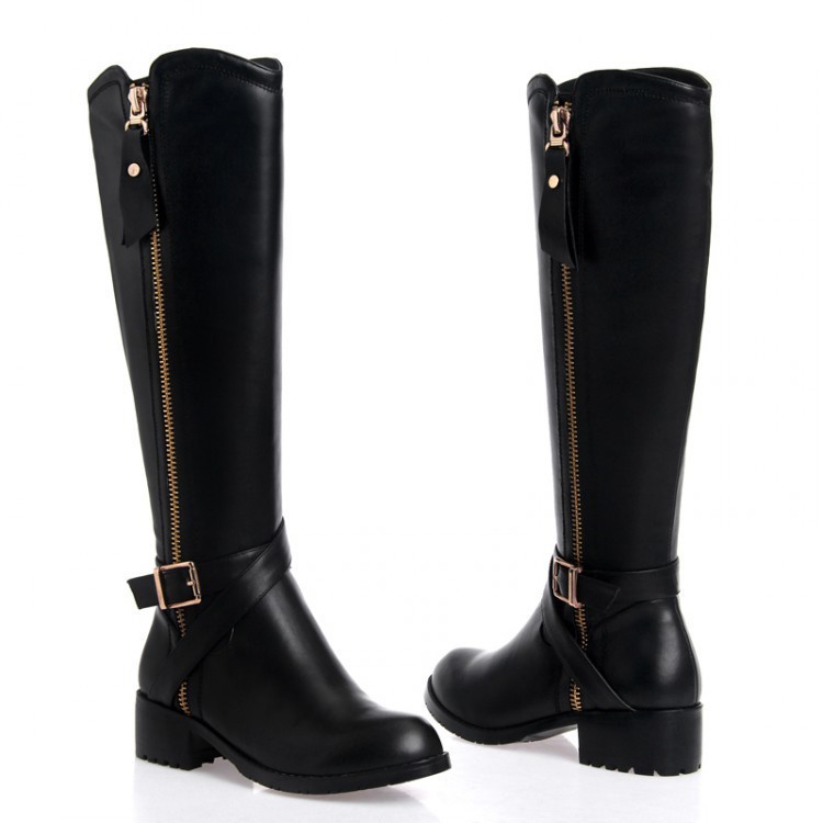 Free Shipping Sexy Women Flats Genuine Leather Knee-length Boots