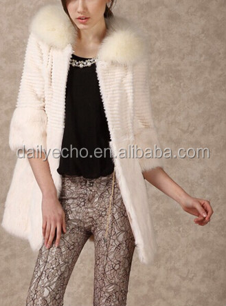 高品質2014年秋のファッション女性のウサギの毛皮のキツネの毛皮の襟付きコート問屋・仕入れ・卸・卸売り