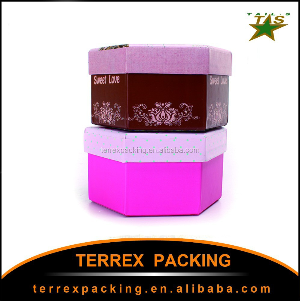 hexagonal professional wholesale gift box love pure color ribbon
