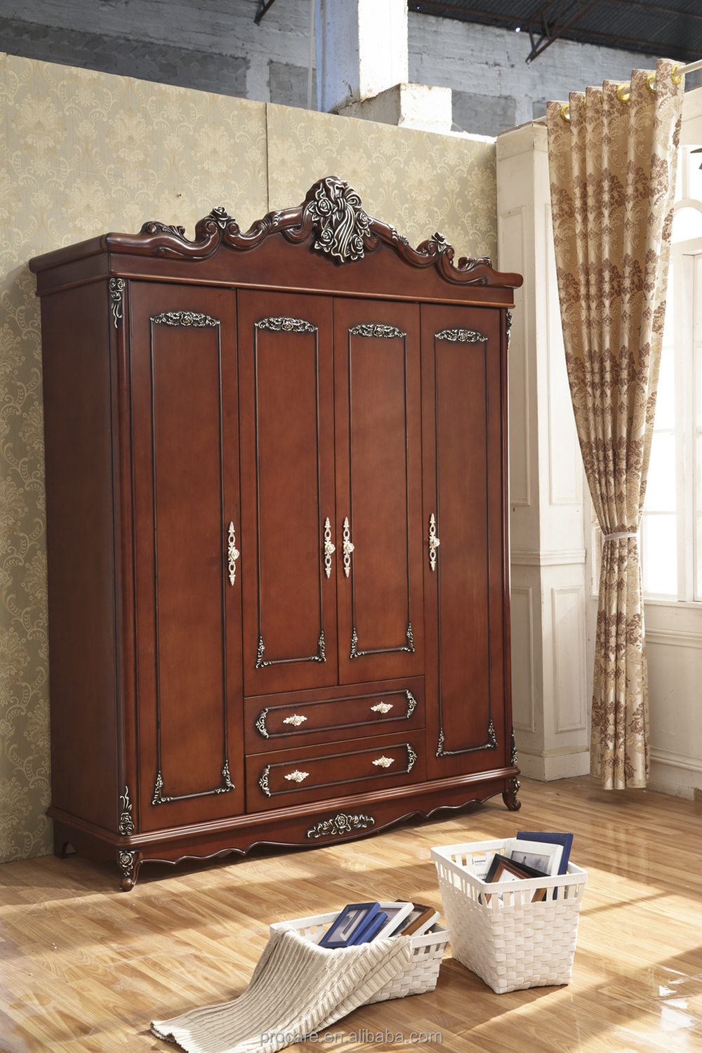 Style européen solide sculpture sur bois antique chambre meubles ...