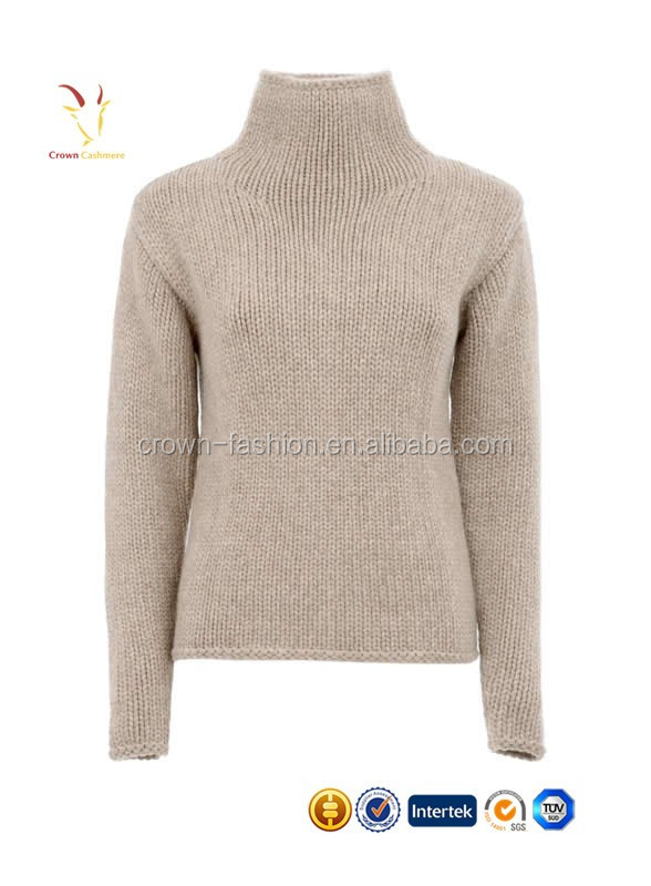 Ladies high collar pure cashmere chunky knit pullover sweater