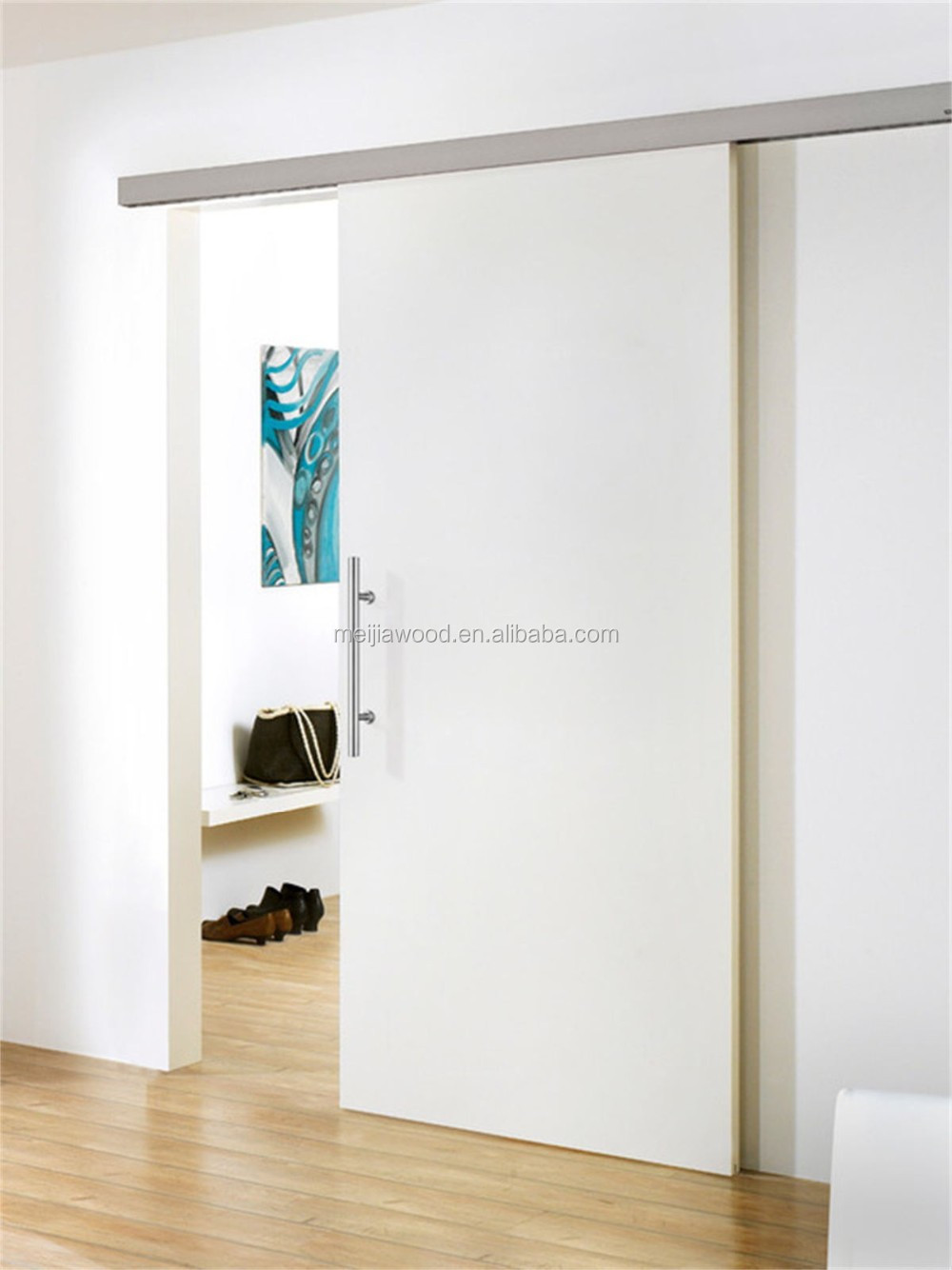 Plank Style Interior Real Wood Barn Door With Sliding Door