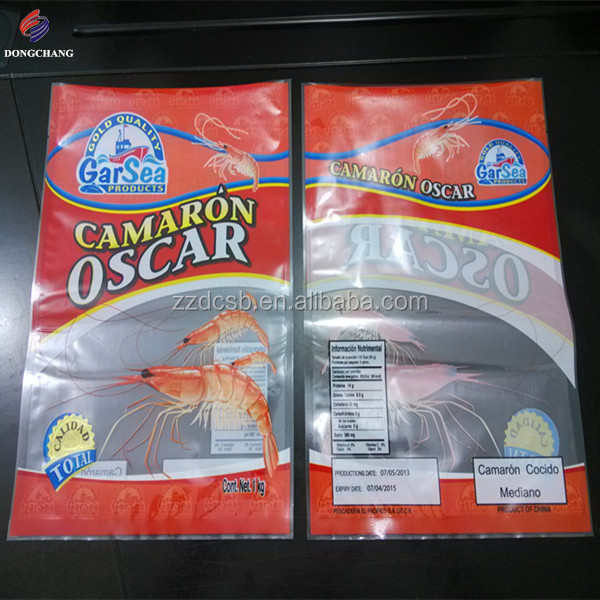 Three side seal PET and PE laminated plastic frozen shrimp packaging bag with clear window