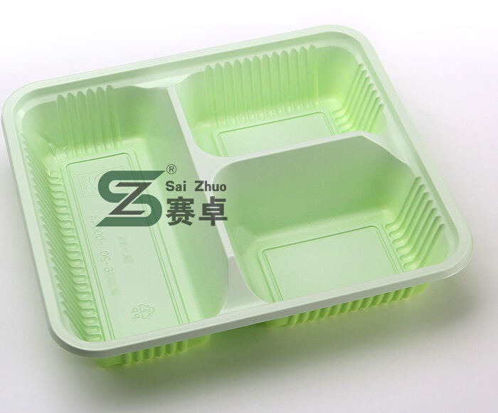 安い使い捨て緑白いプラスチック製の食品容器3つのコンパートメントを持つ仕入れ・メーカー・工場