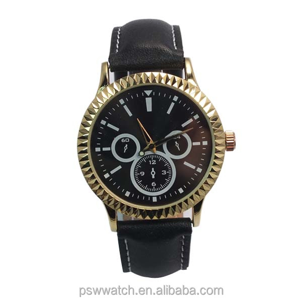 genuine leather IP gold bulk buy mens wrist watch