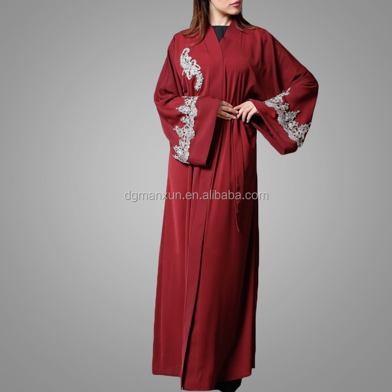 2017 custom embroidered open front abaya latest fashion red dubai kimono dress