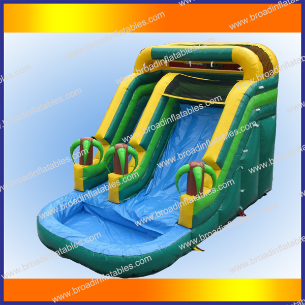 green inflatable water slide