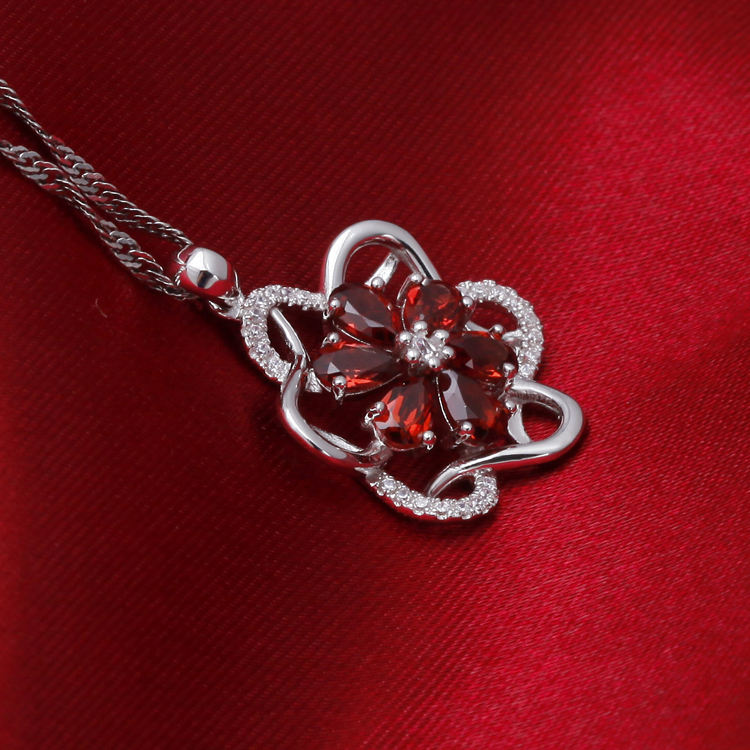 2014ファッションhot sale925シルパーガーネットペンダントロジウムメッキアクセサリージュエリー問屋・仕入れ・卸・卸売り