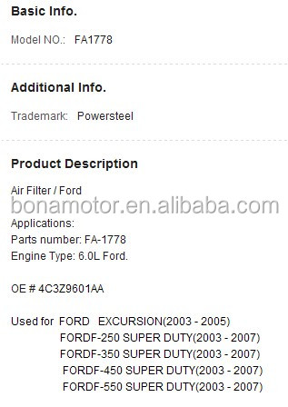 air filter for FORD 4C3Z9601AA  - .jpg