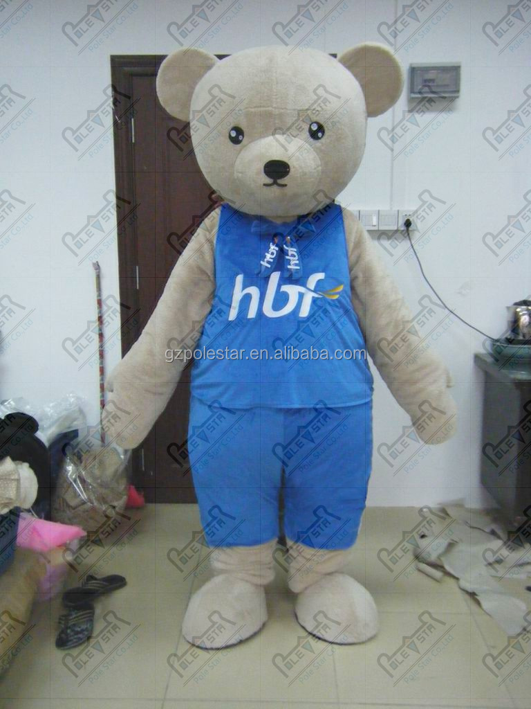 Jas Biru Kartun Boneka Beruang Maskot Kostum Kustom Logo Dan Desain