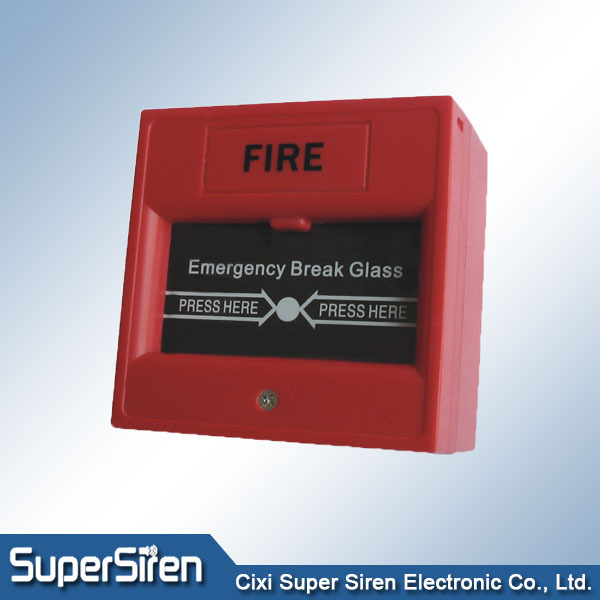 red emergency fire used manual call point fire break glass