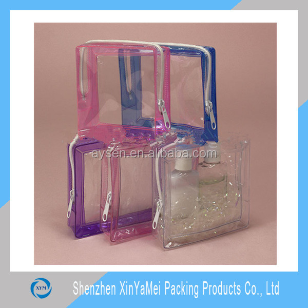 Fashion slider cosmetic thick plastic clear pvc bag