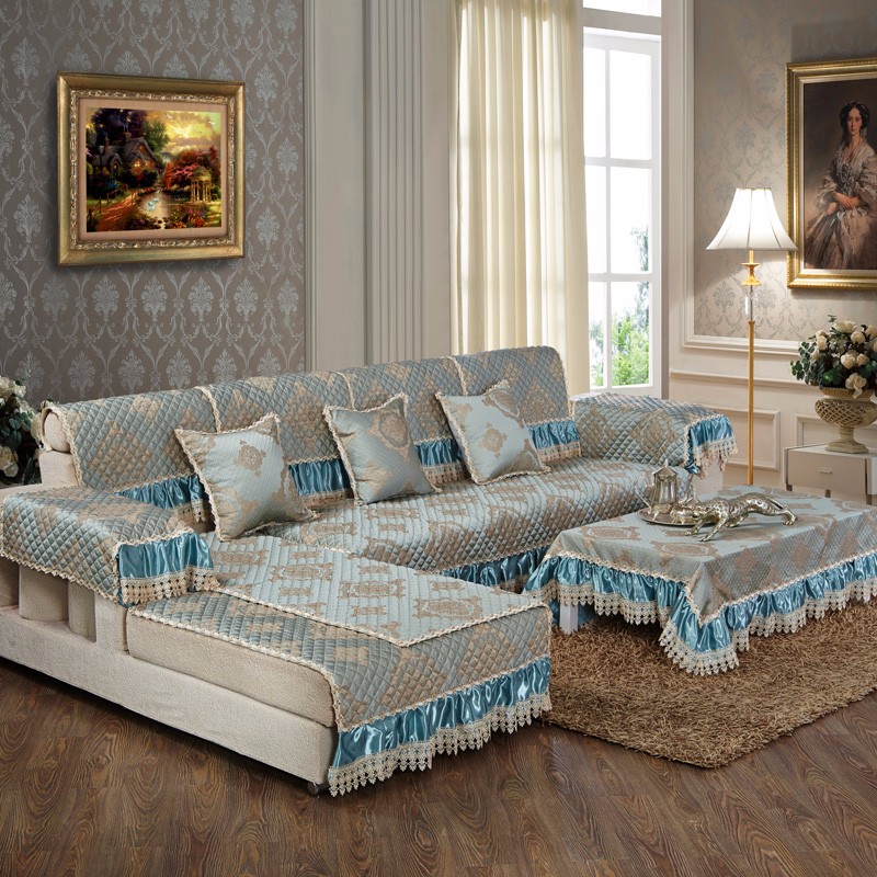 Sofa Slip Covers Custom Polyester Green Lace Ready Made Sofa Set