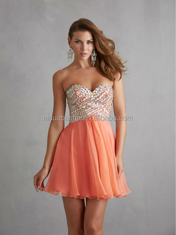 Top Rated 2014 Coral Chiffon Sweetheart Mini A-Line Prom Dresses ...