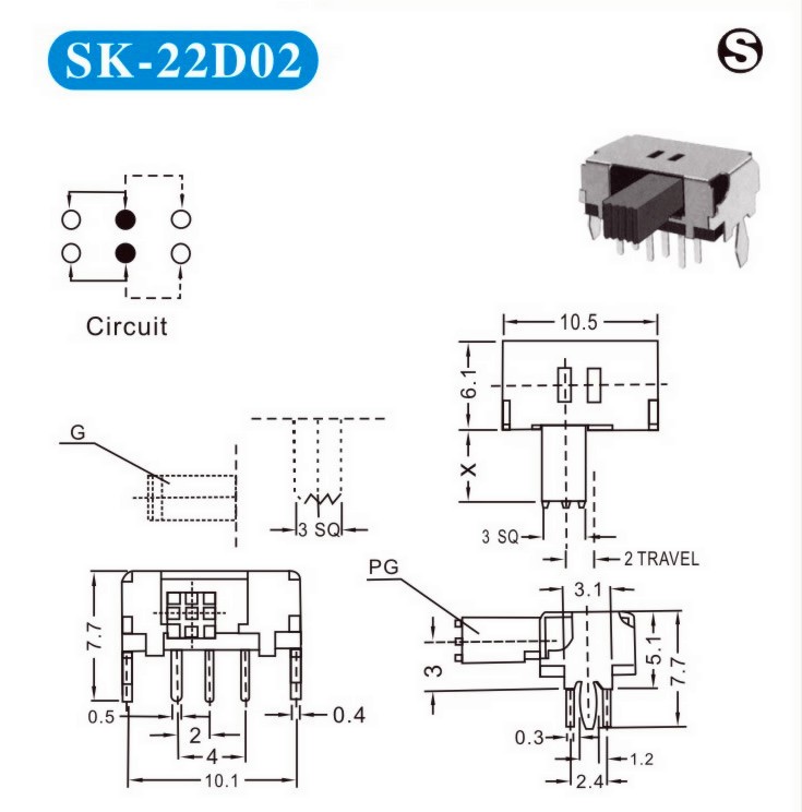 SK-22D2G7High品質過熱2ポジション2p2t水平スライドスイッチスライドスイッチ仕入れ・メーカー・工場