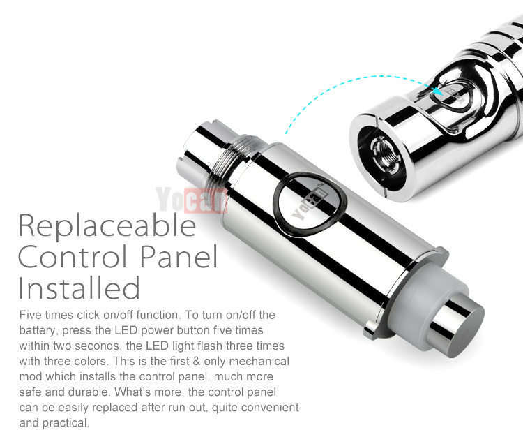 Replaceable control panel Yocan EXgo V2 battery with low voltage protection and power indication