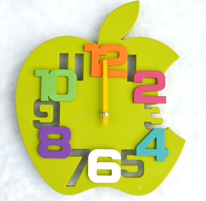 немой apple форме настенные часы творческой личности 3d цифровой мода красивые настенные часы для детской комнаты немой apple форме настенные часы творческой личности 3d цифровой мода красивые настенные часы для детской комнаты