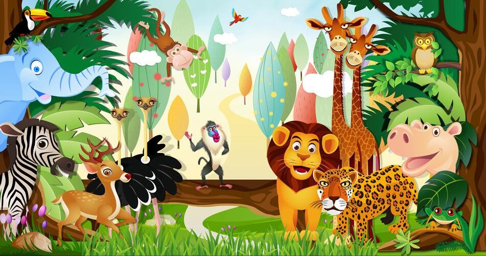 Tier 3d tapete kinderzimmer dekor wandbild 3d cartoon ...