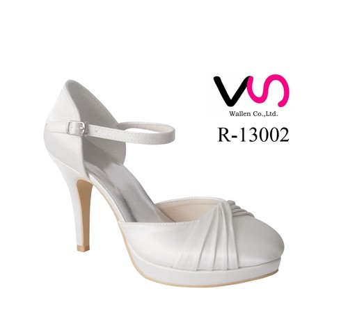 12cm High Heel With Thick Platform Ivory Satin Marry Jane Style