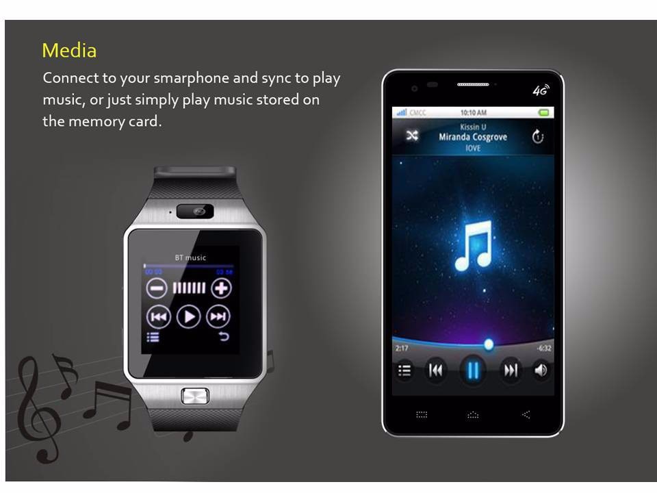 2015 DZ09 GV08 Smart Watch For Apple/For Samsung s4/s5/Android/ IOS Phone Bluetooth Wearable Watch Sheet music QQ online
