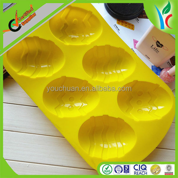 6 Yellow Egg Cube Shaped Silicone Chocolate Mould , Easter Egg Shaped Pudding Mould