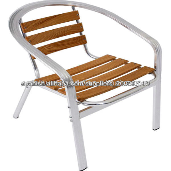 asiento de madera silla de café de aluminio