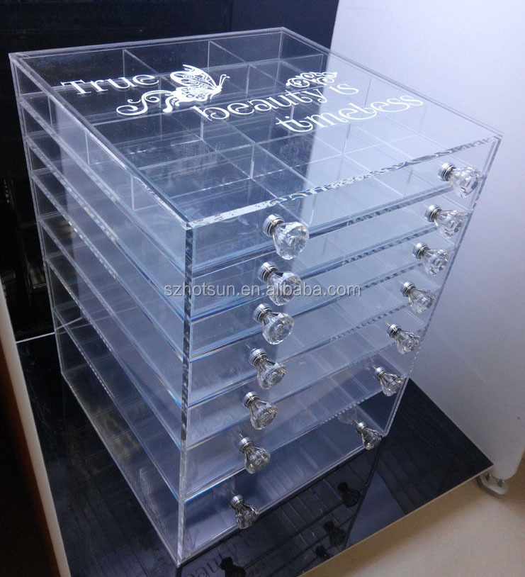 Top Level 6 Drawers Acrylic Makeup Storage Box With Crystal Handle