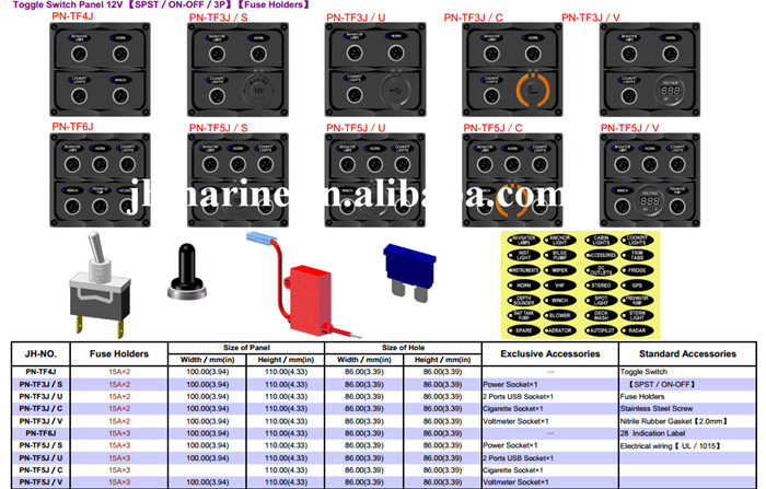 海洋ボートヨットトグルスイッチパネルで黒4ギャングスイッチ小型dcデジタル電圧計仕入れ・メーカー・工場