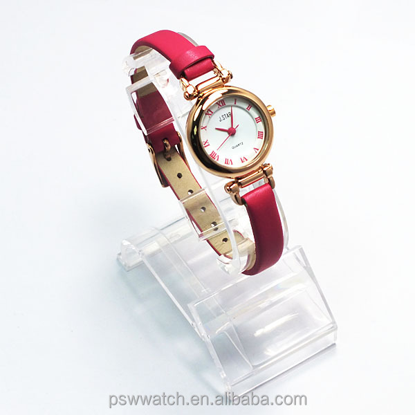 2014 new style hot sale rose gold leather pink hand watch for girl